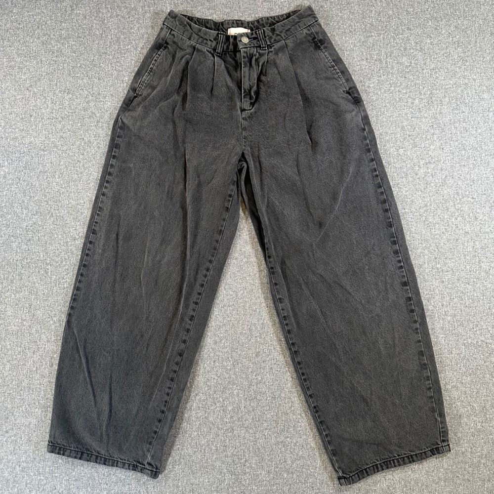 BDG Urban Outfitters Washed Black‎ Pleated Wide Leg Baggy Jeans Womens 26 28x28